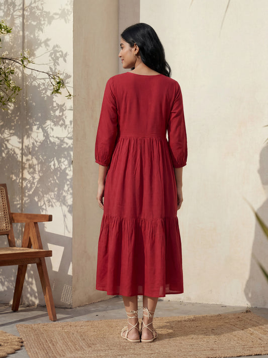 Red Tier Midi Dress