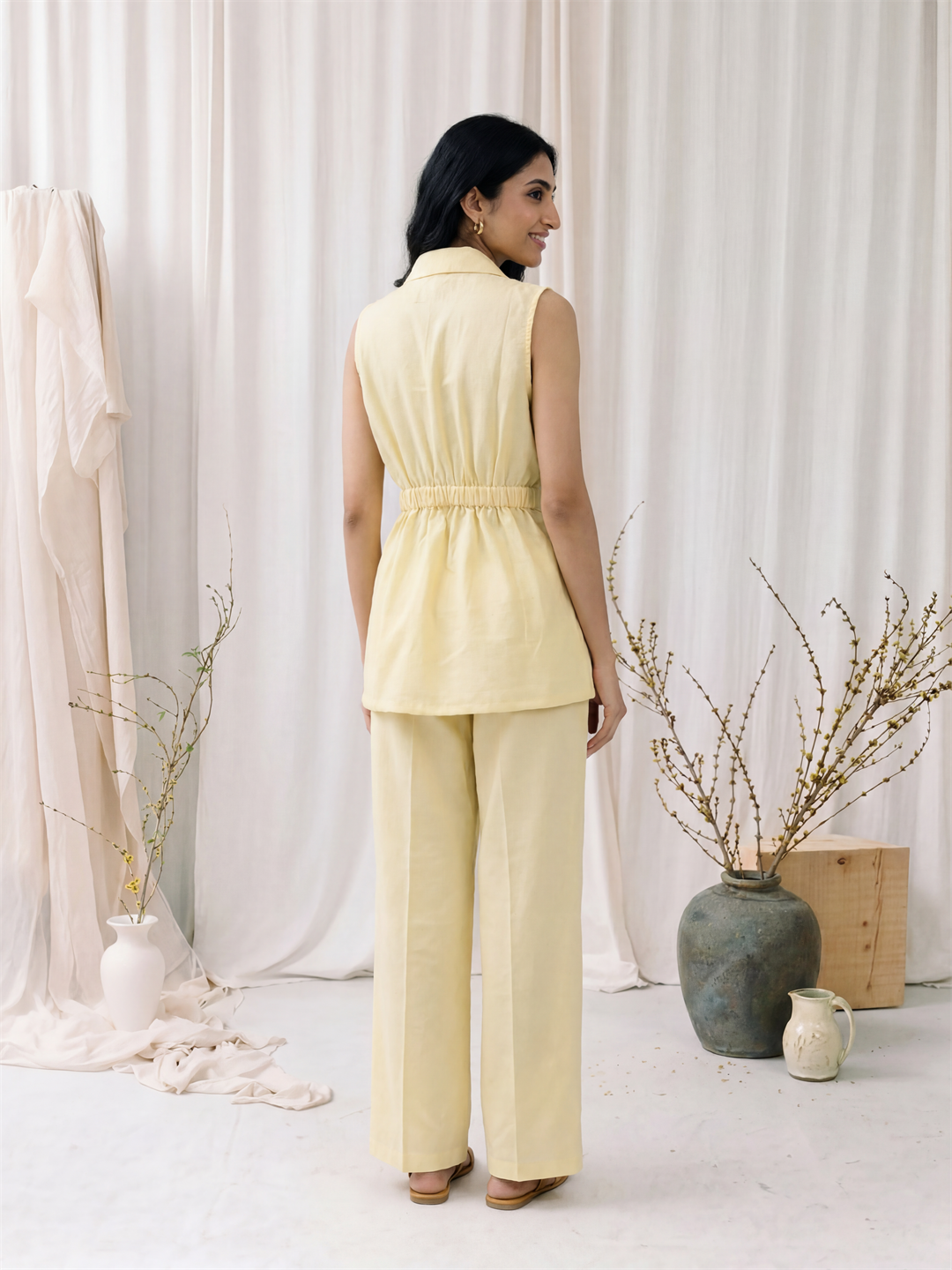 Yellow Belted Sleeveless Co-ord Set