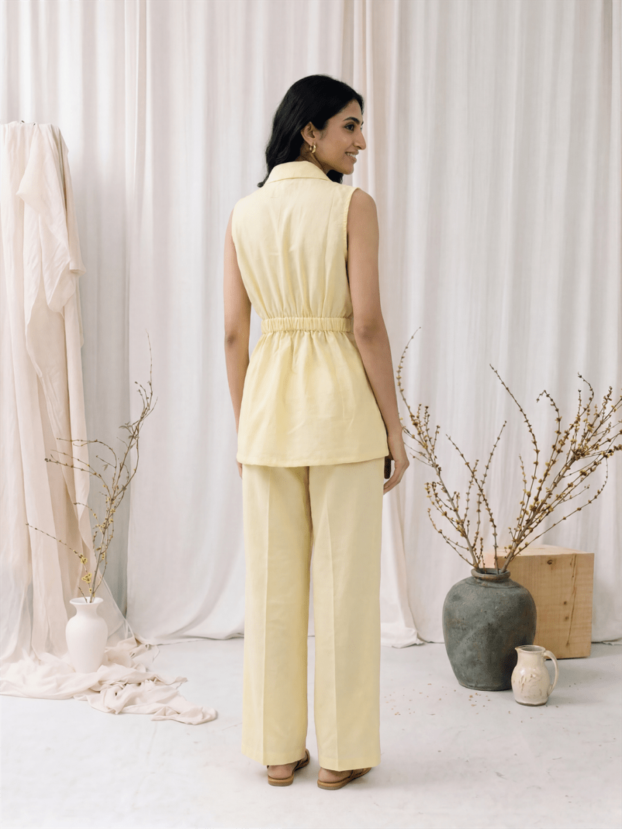 Yellow Belted Sleeveless Co-ord Set