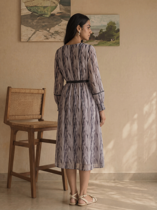Dusty Mauve Printed Midi Dress