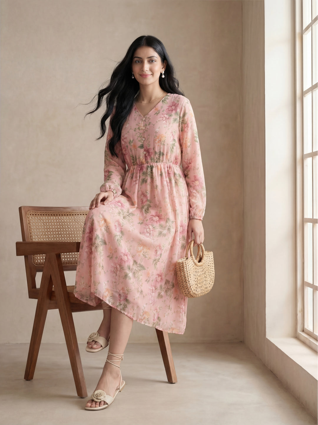 Light Pink Floral Tunic Dress