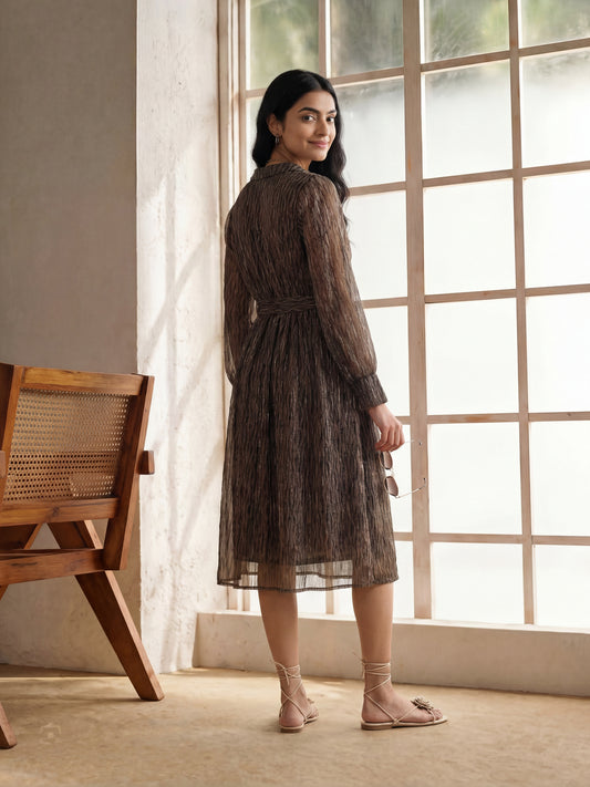 Green Elegant Print Tie-Up Dress