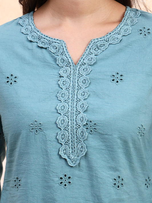 Powder Blue Schiffli Co-ord Set
