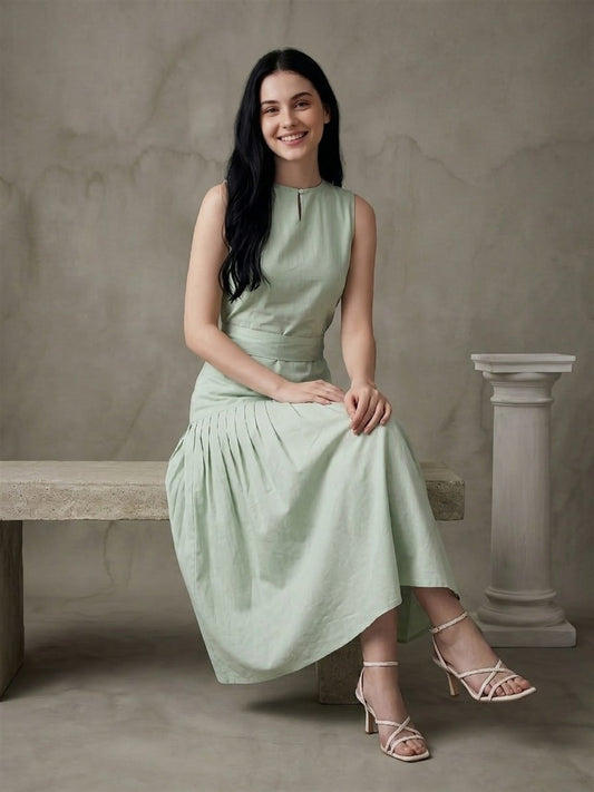 Mint Green Pleated Midi Dress