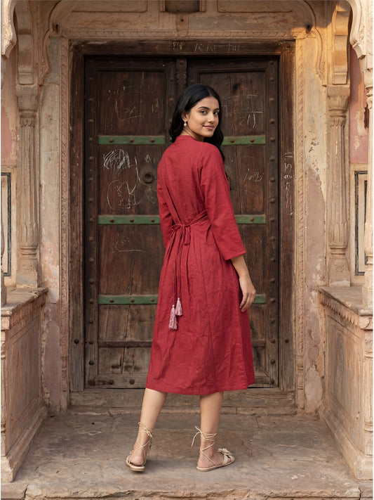 Red Embroidery Midi Dress