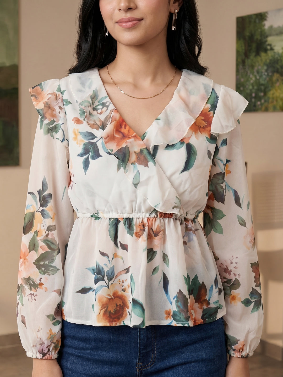 White Floral Peplum Top