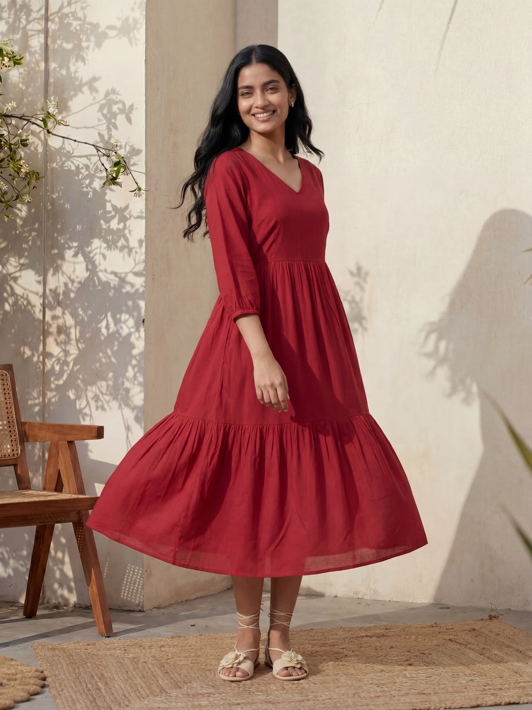 Red Tier Midi Dress