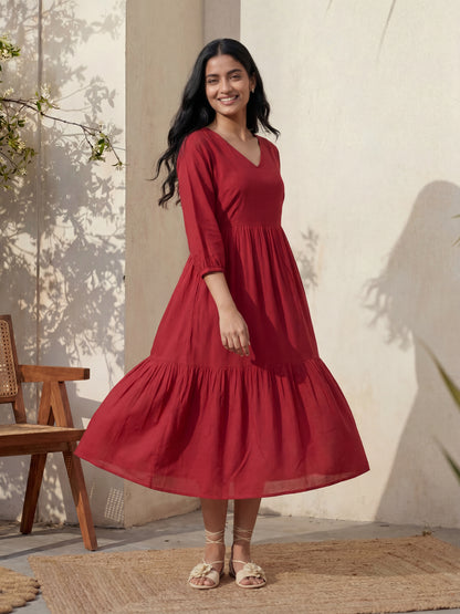 Red Tier Midi Dress