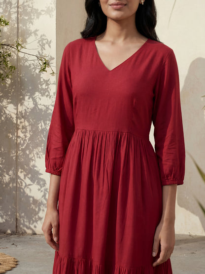 Red Tier Midi Dress