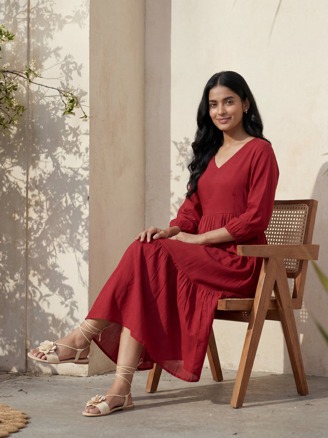 Red Tier Midi Dress