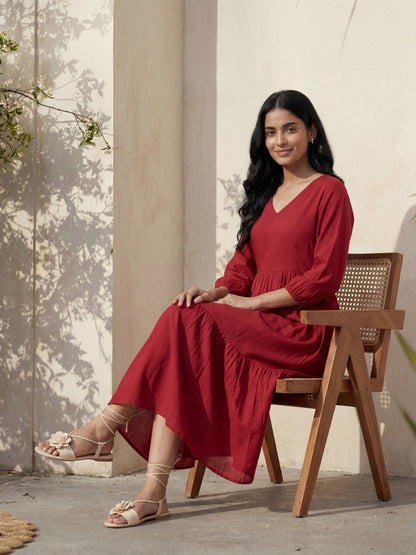 Red Tier Midi Dress