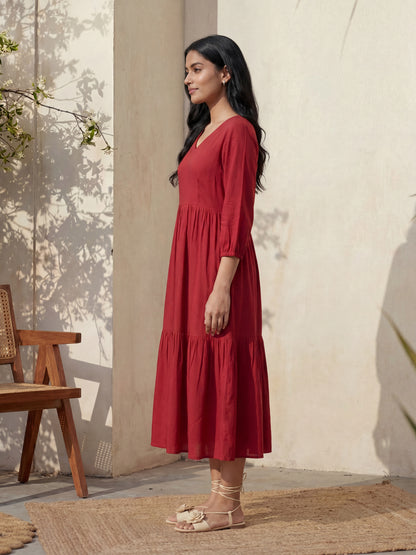 Red Tier Midi Dress