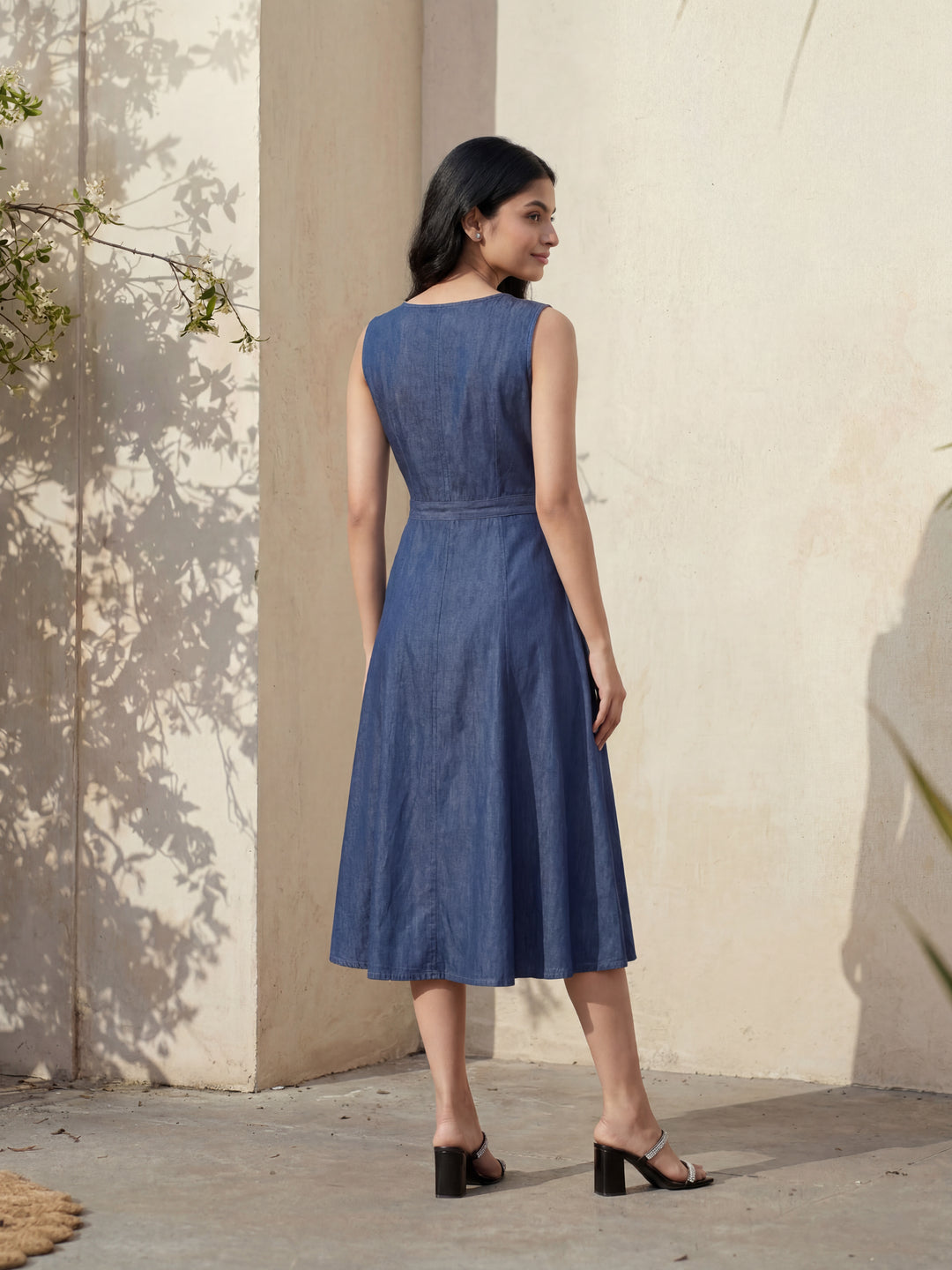 Denim Cut Sleeve Long Dress