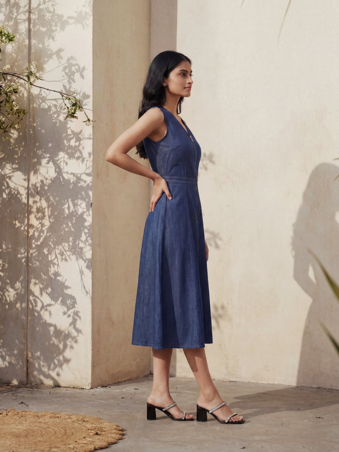 Denim Cut Sleeve Long Dress