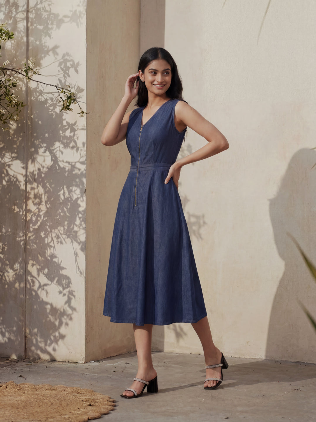 Denim Cut Sleeve Long Dress