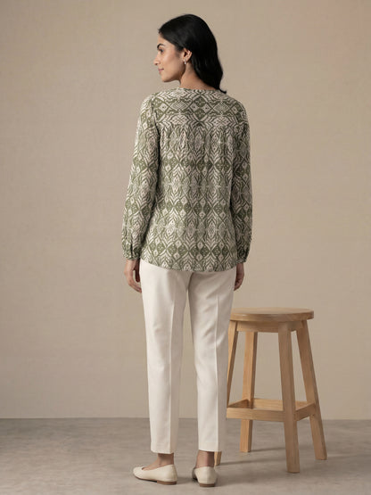 Olive Printed Tie-Up Top