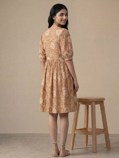 Brown Printed Tunic Dress
