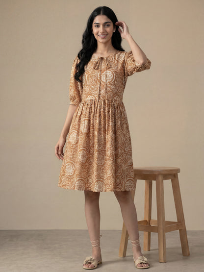 Brown Printed Tunic Dress