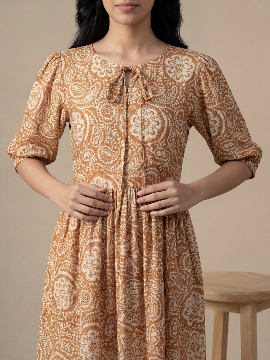 Brown Printed Tunic Dress