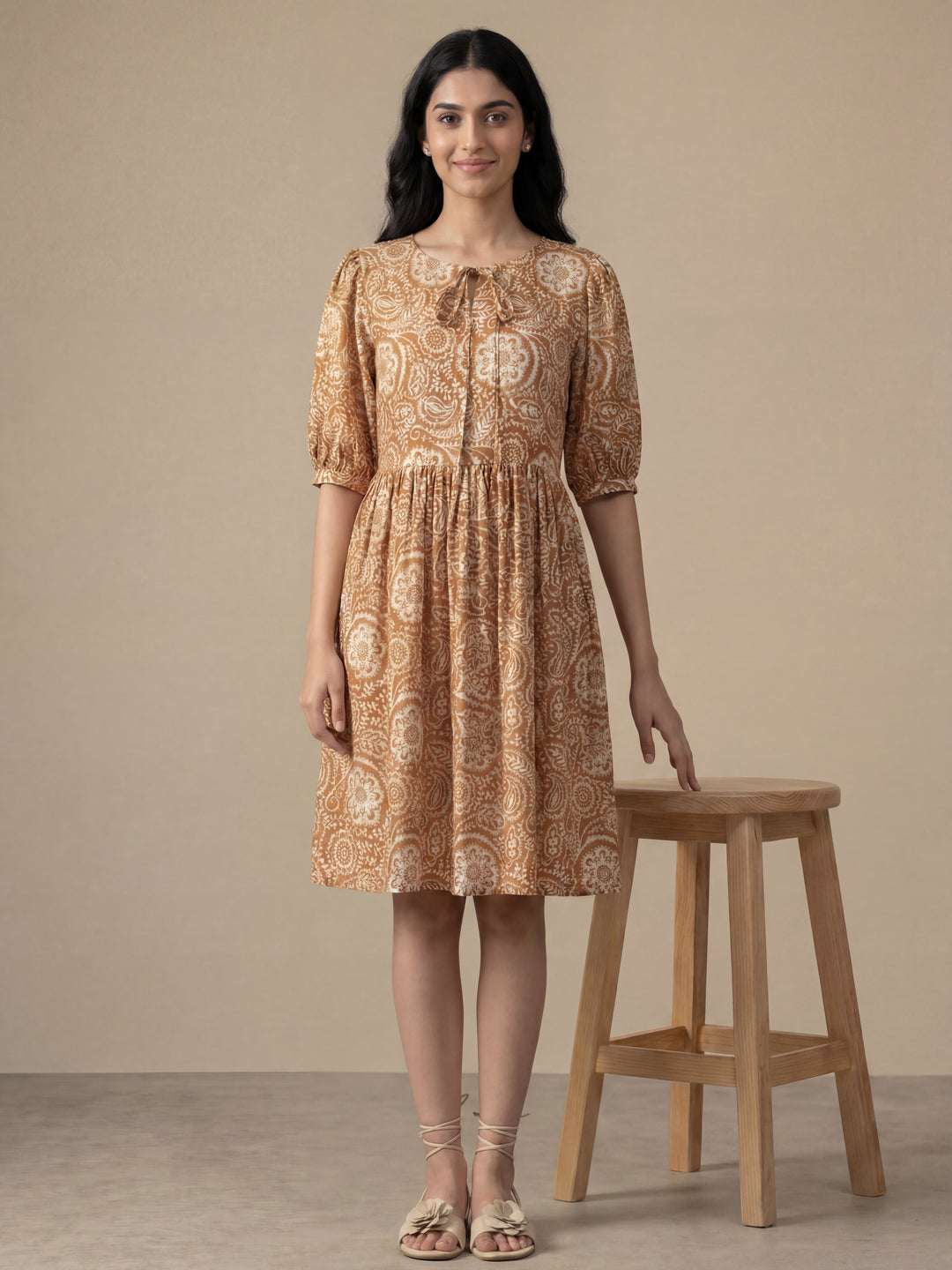Brown Printed Tunic Dress