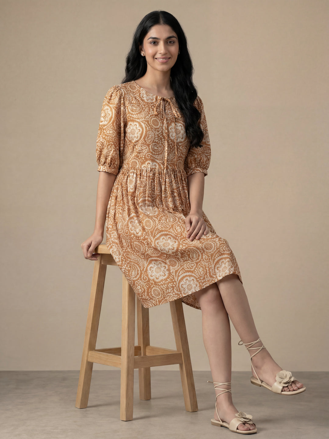 Brown Printed Tunic Dress