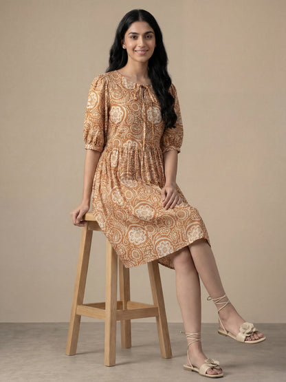 Brown Printed Tunic Dress