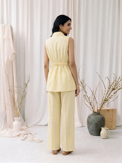 Yellow Belted Sleeveless Co-ord Set