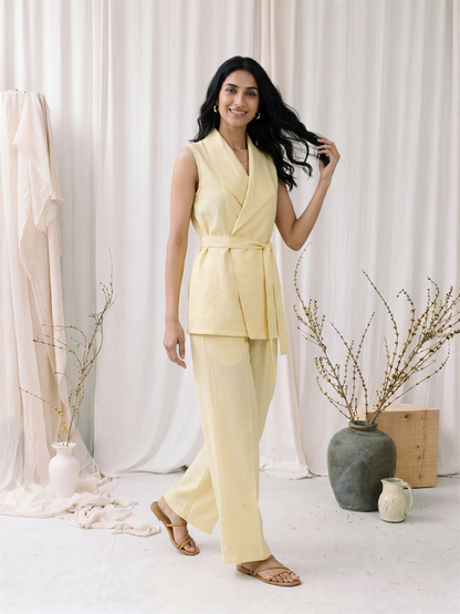 Yellow Belted Sleeveless Co-ord Set
