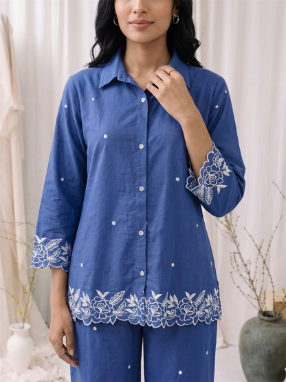Indigo Blue Embroidered Co-ord Set