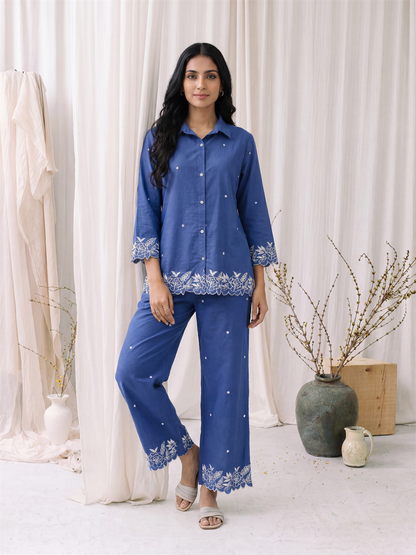 Indigo Blue Embroidered Co-ord Set