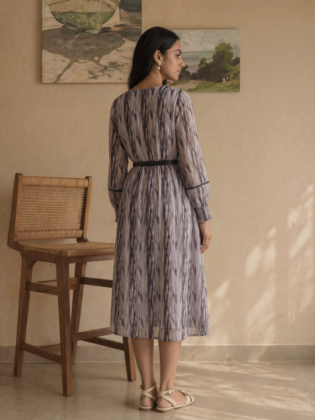 Dusty Mauve Printed Midi Dress