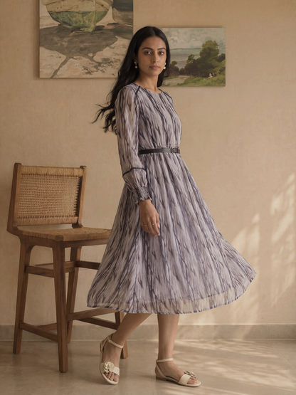 Dusty Mauve Printed Midi Dress