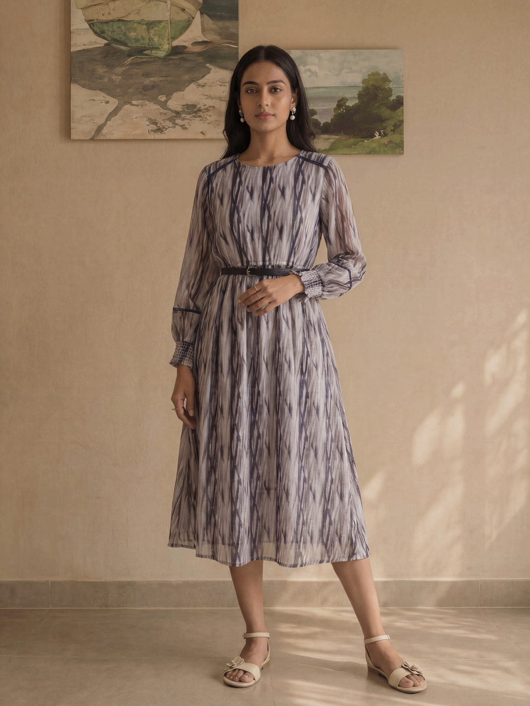 Dusty Mauve Printed Midi Dress