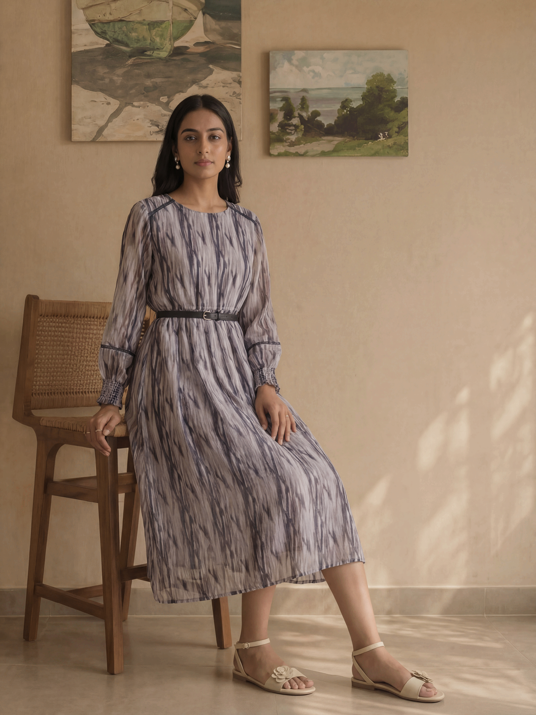 Dusty Mauve Printed Midi Dress