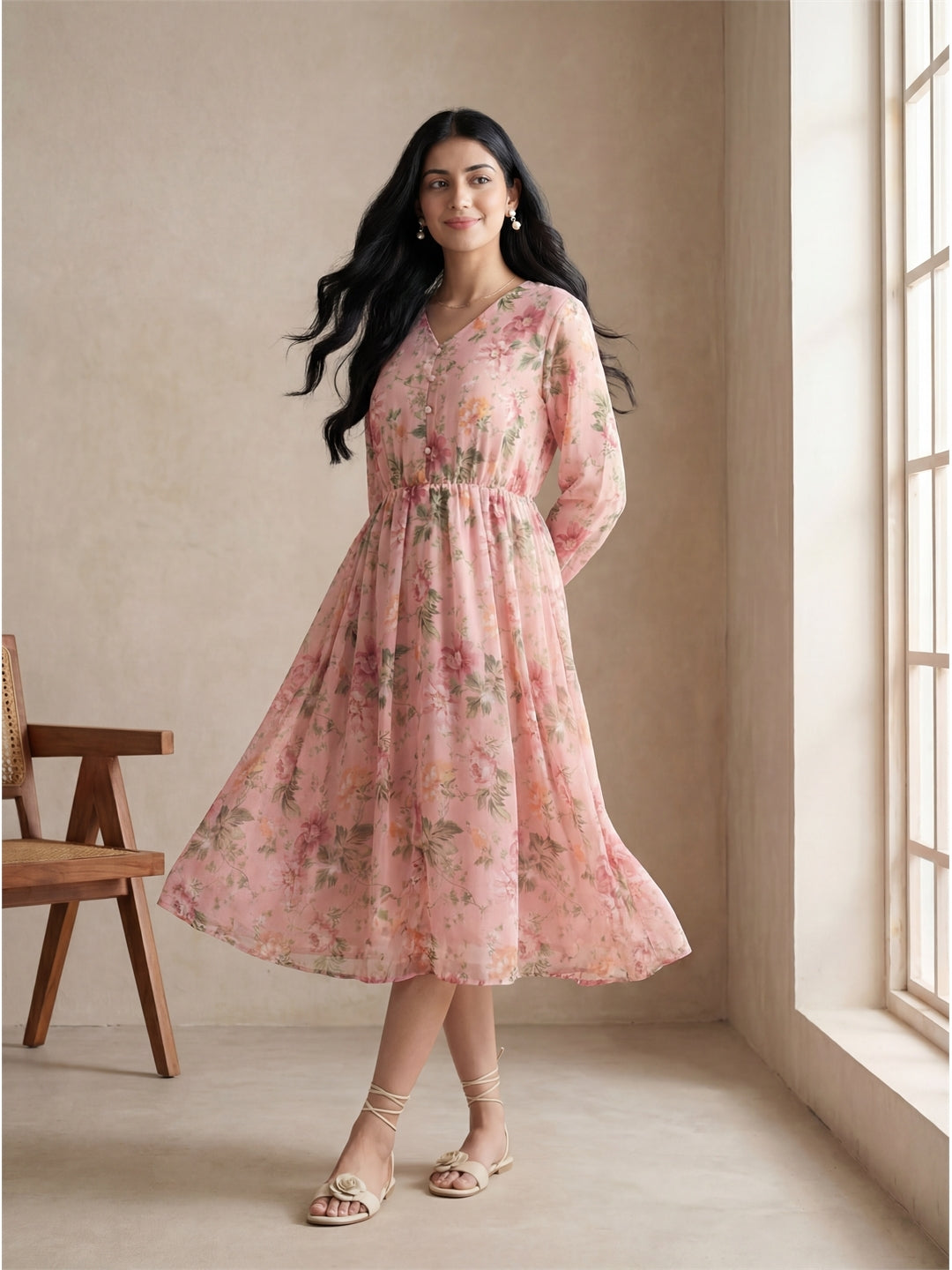 Light Pink Floral Tunic Dress