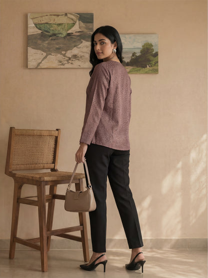 Brown Texture V Neck Top