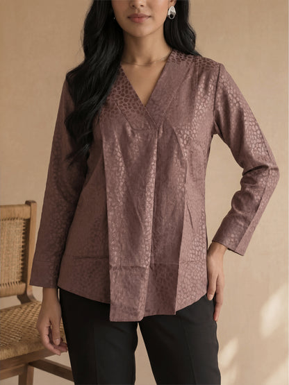 Brown Texture V Neck Top