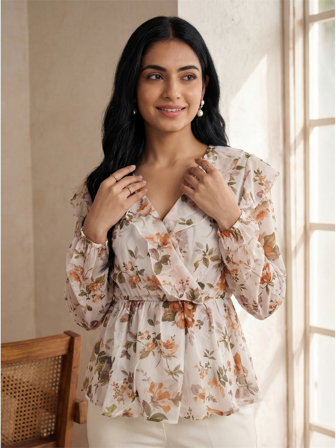 Off-White Floral Peplum Top