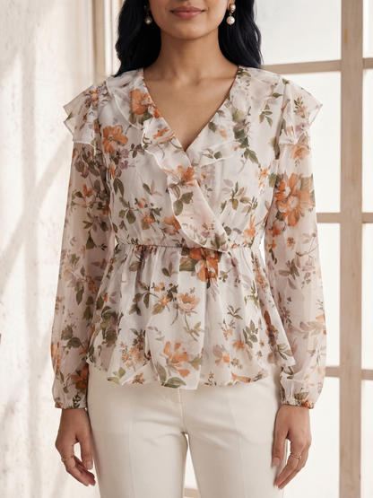 Off-White Floral Peplum Top