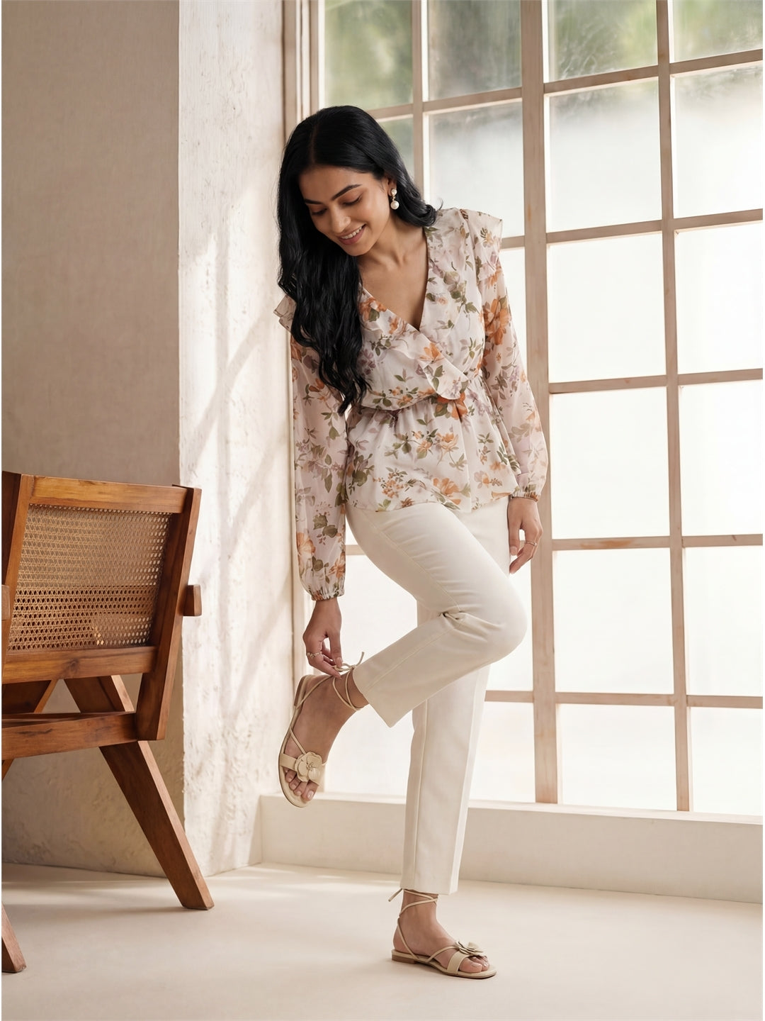 Off-White Floral Peplum Top