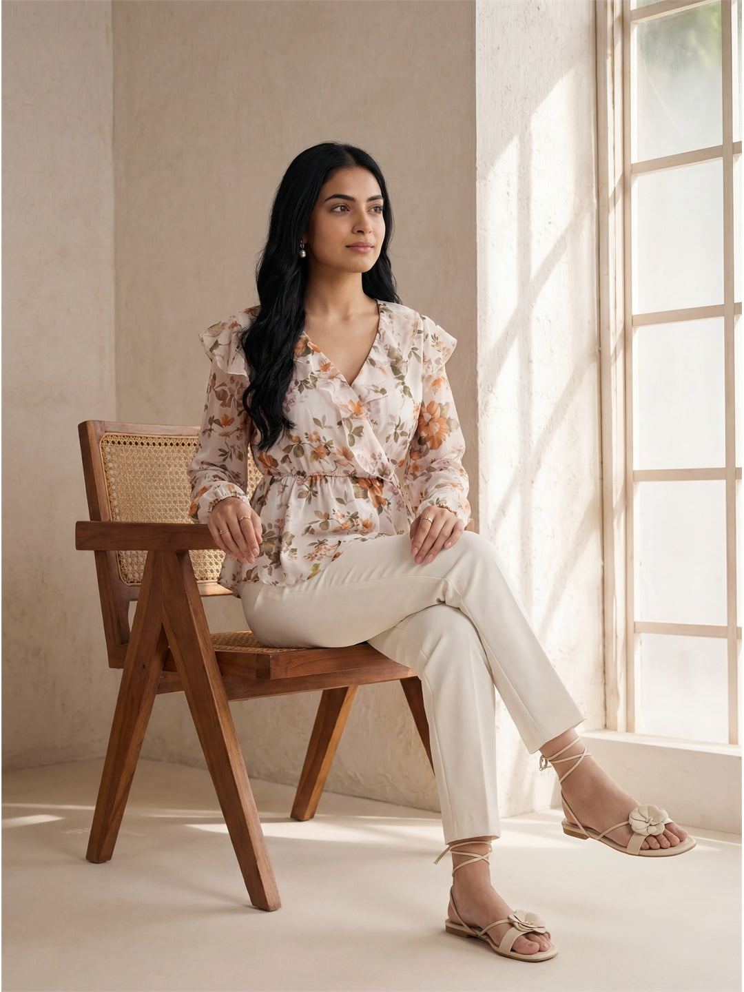 Off-White Floral Peplum Top