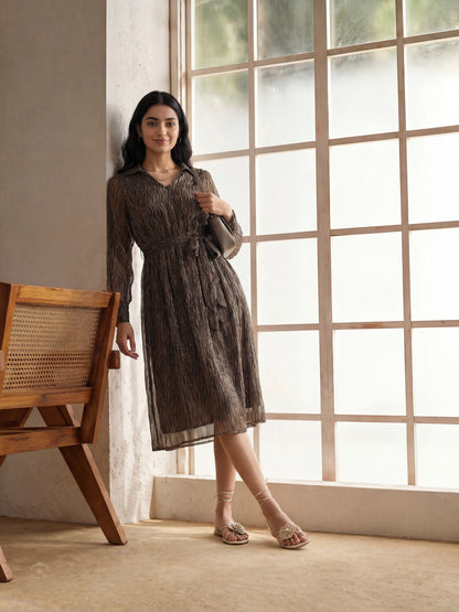 Green Elegant Print Tie-Up Dress