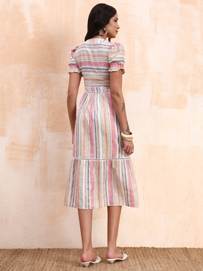 Multicolor Pastel Striped Midi Dress