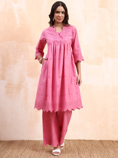Pink Schiffli Co-ord Set