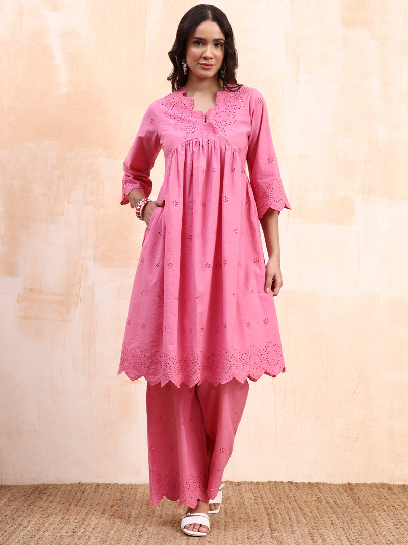 Pink Schiffli Co-ord Set