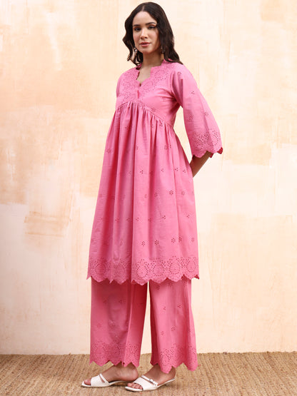 Pink Schiffli Co-ord Set
