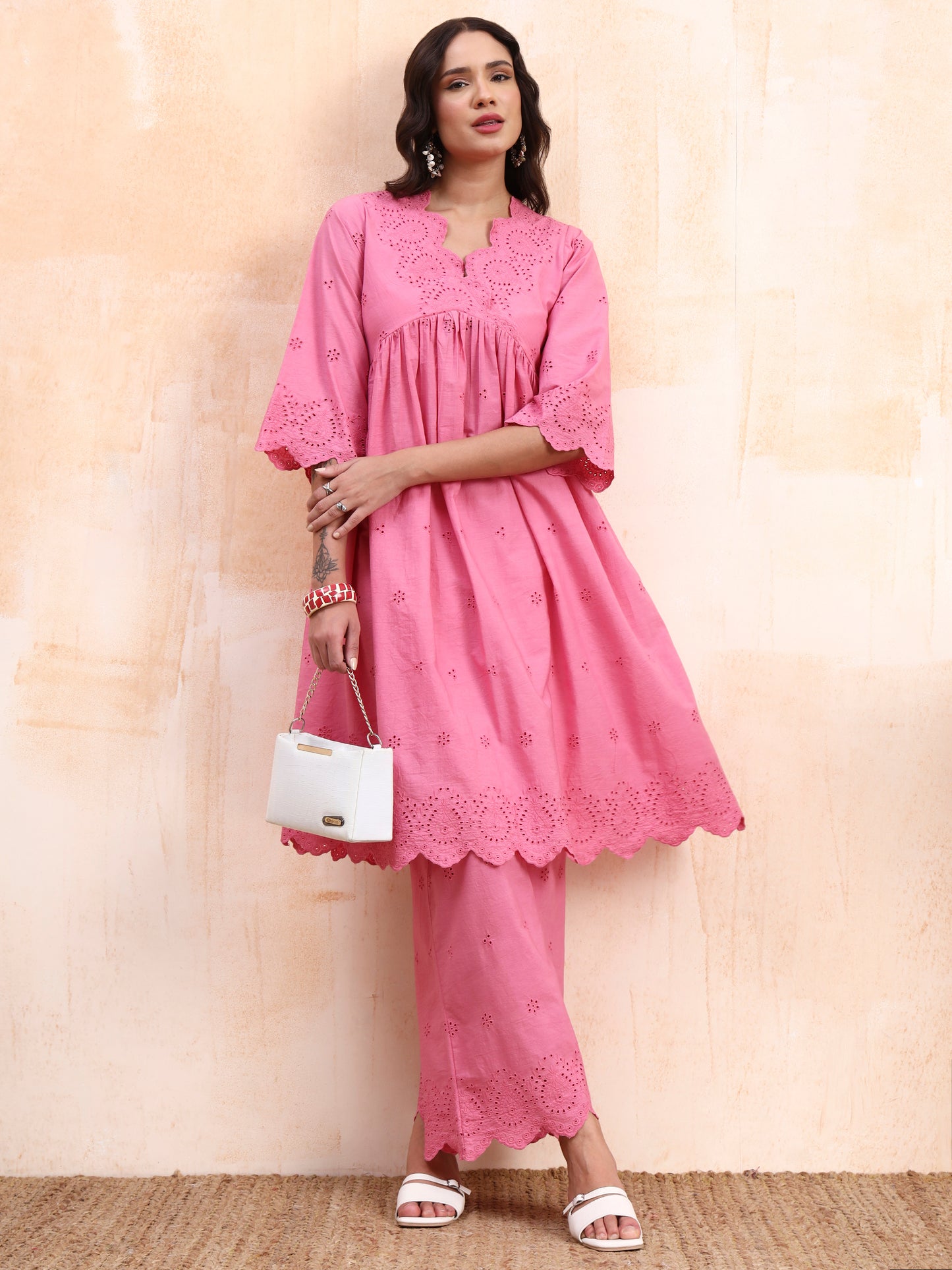 Pink Schiffli Co-ord Set