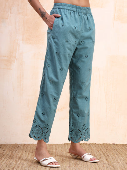 Powder Blue Schiffli Co-ord Set