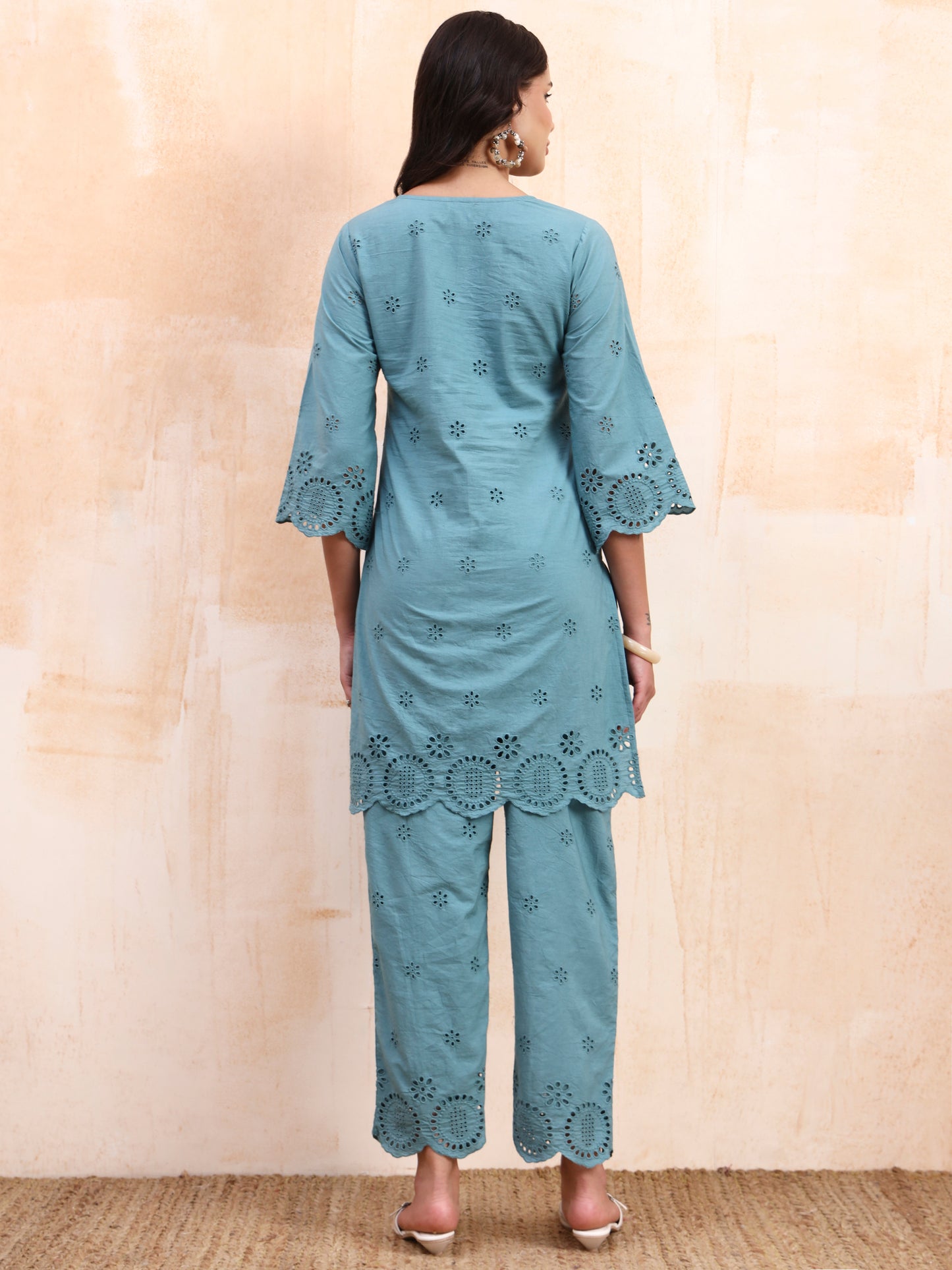 Powder Blue Schiffli Co-ord Set