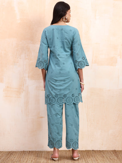 Powder Blue Schiffli Co-ord Set